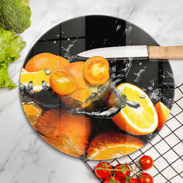Skärbräda glas unik Saftig orange frukt