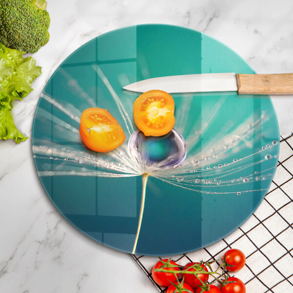 Skärbräda glas unik Dagg på en maskros