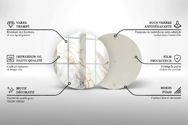 Skärbräda glas unik Ljus marmor med guld