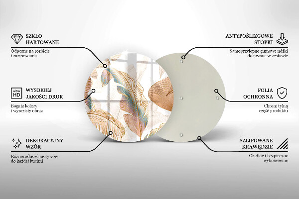 Skärbräda glas unik Boho fjädrar och löv