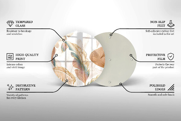 Skärbräda glas unik Boho fjädrar och löv