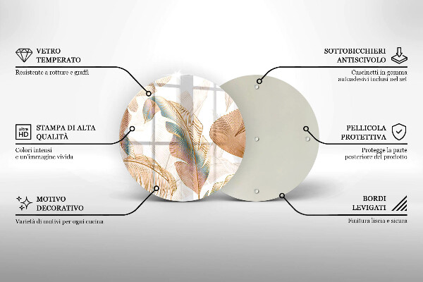 Skärbräda glas unik Boho fjädrar och löv