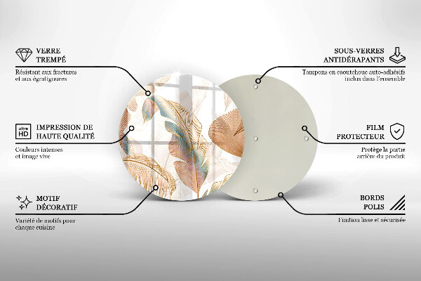 Skärbräda glas unik Boho fjädrar och löv