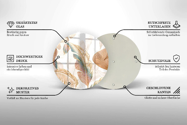 Skärbräda glas unik Boho fjädrar och löv