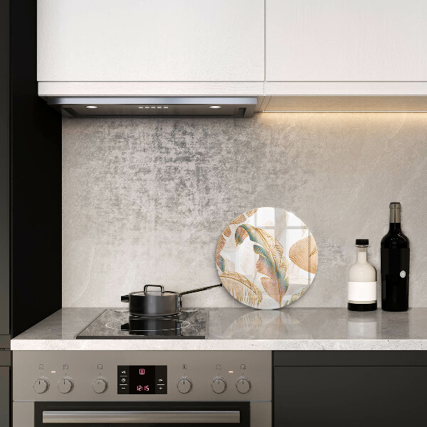 Skärbräda glas unik Boho fjädrar och löv