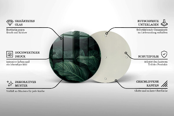 Skärbräda glas unik Mörka löv