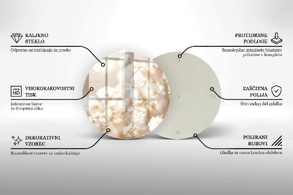 Skärbräda glas unik Fina vita blommor