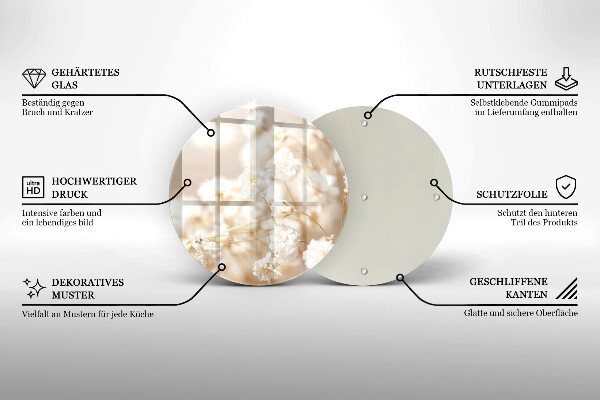 Skärbräda glas unik Fina vita blommor