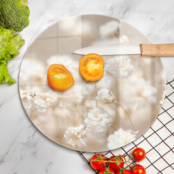 Skärbräda glas unik Fina vita blommor