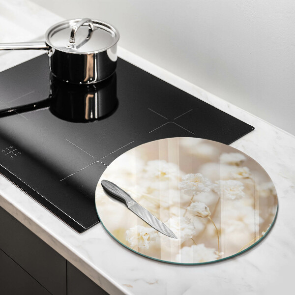 Skärbräda glas unik Fina vita blommor