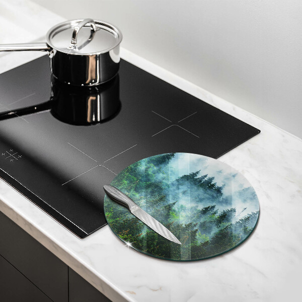 Skärbräda glas unik Skog i dimman