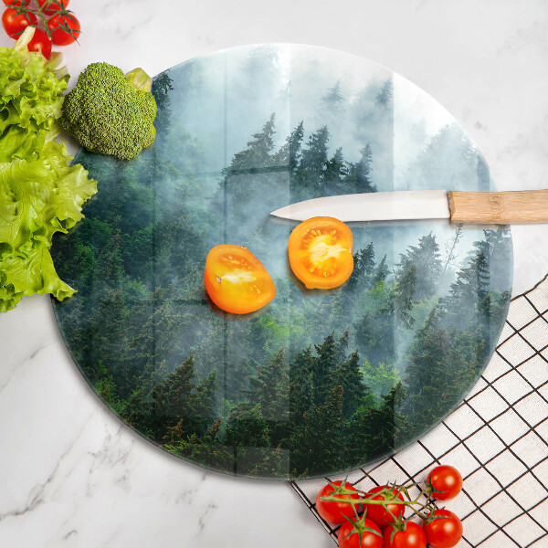 Skärbräda glas unik Skog i dimman