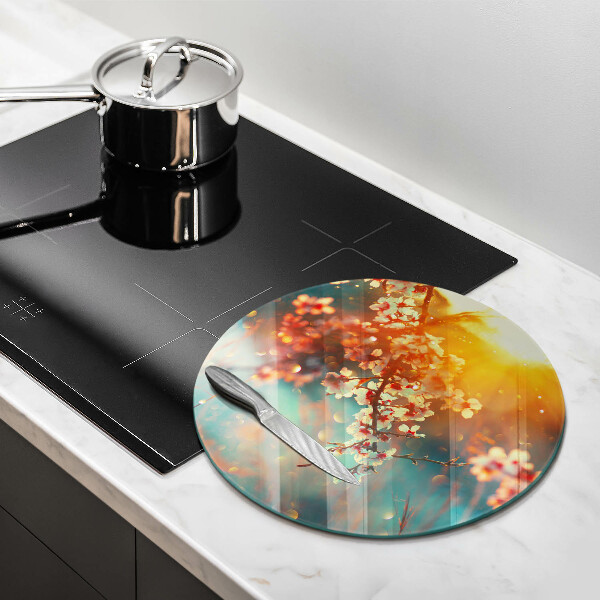 Skärbräda glas unik Äppel blommar i solen