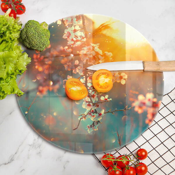 Skärbräda glas unik Äppel blommar i solen