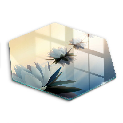 Skärbräda glas sexhörning Lilja blommar på vattnet