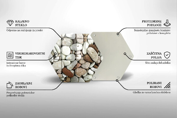 Skärbräda glas sexhörning Små stenar bakgrund