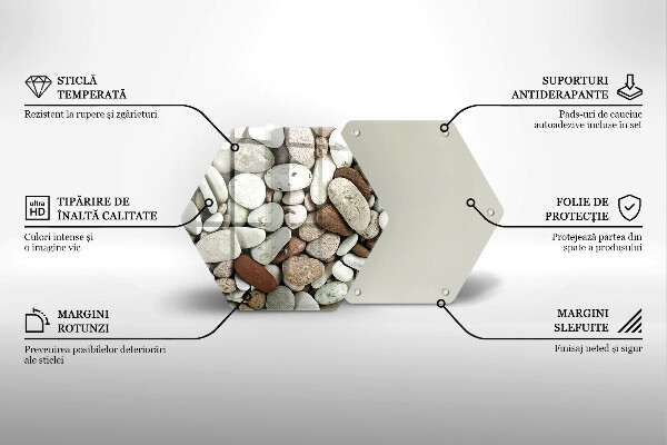 Skärbräda glas sexhörning Små stenar bakgrund