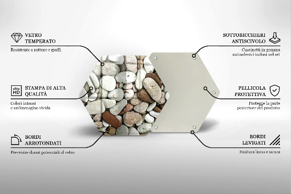 Skärbräda glas sexhörning Små stenar bakgrund