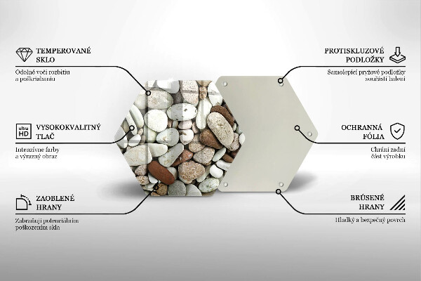 Skärbräda glas sexhörning Små stenar bakgrund