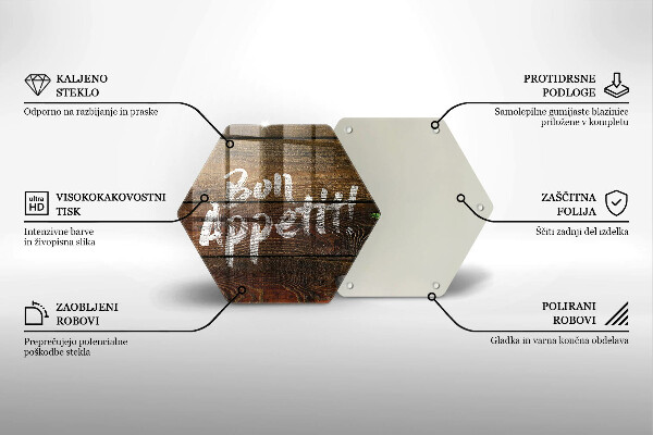 Skärbräda glas sexhörning Bon Appetit inskriptionstavlor