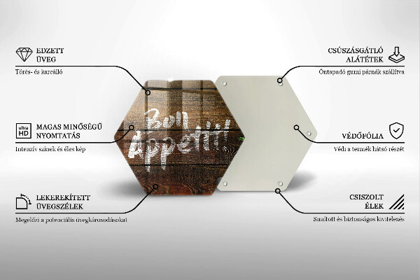 Skärbräda glas sexhörning Bon Appetit inskriptionstavlor