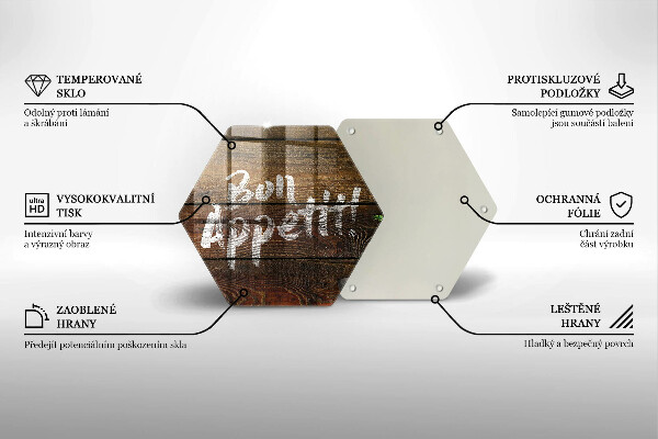 Skärbräda glas sexhörning Bon Appetit inskriptionstavlor