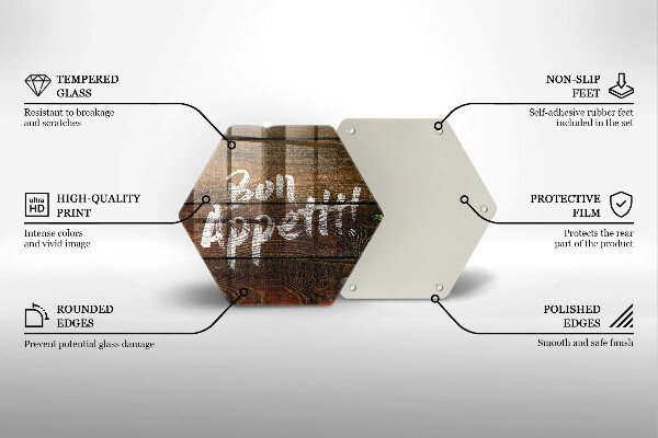 Skärbräda glas sexhörning Bon Appetit inskriptionstavlor