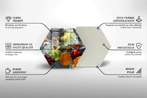 Skärbräda glas sexhörning Saftig frukt i vatten