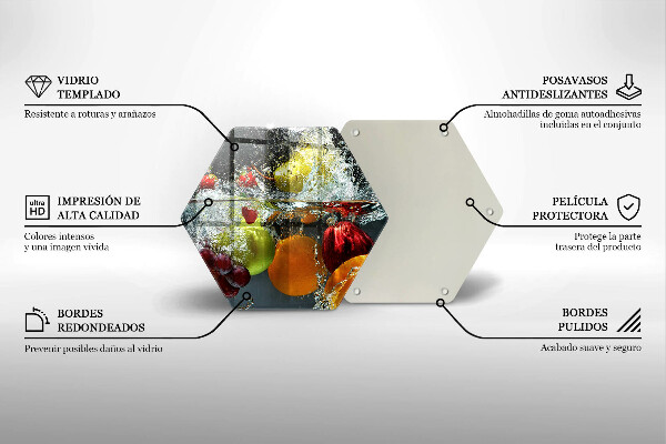 Skärbräda glas sexhörning Saftig frukt i vatten