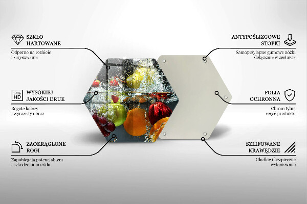 Skärbräda glas sexhörning Saftig frukt i vatten