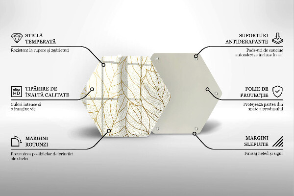 Skärbräda glas sexhörning Line-art lövmönster
