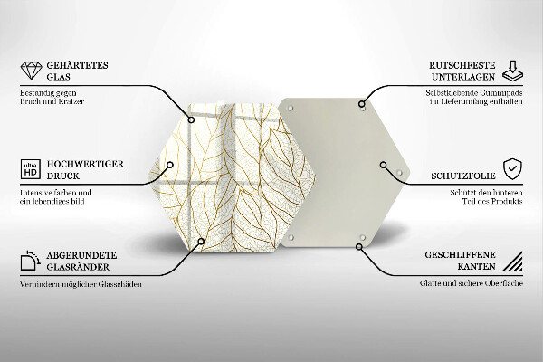 Skärbräda glas sexhörning Line-art lövmönster