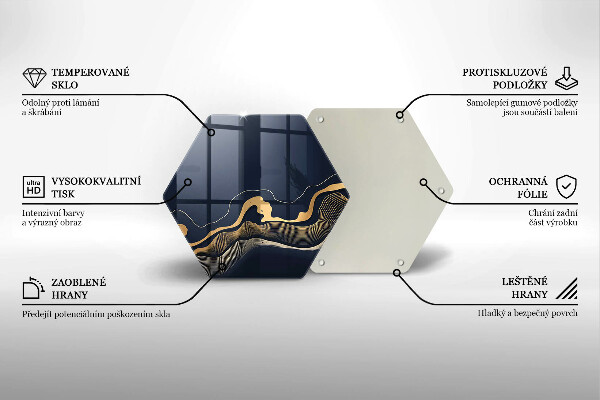 Skärbräda glas sexhörning Abstrakta gyllene linjer