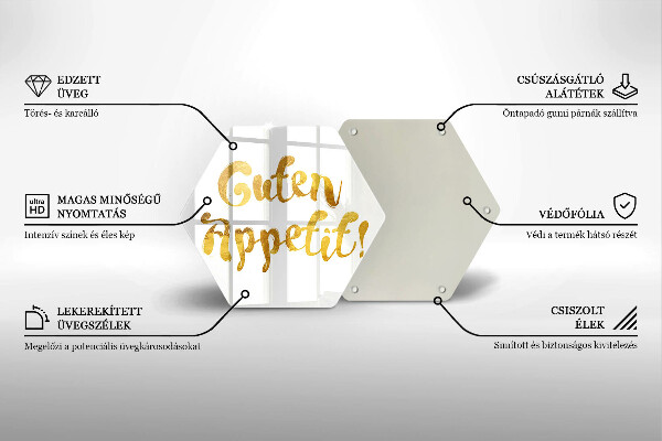 Skärbräda glas sexhörning Inskriptionen Guten Appetit!