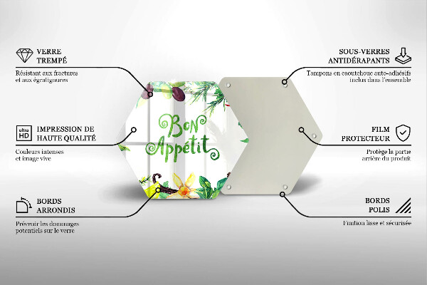 Skärbräda glas sexhörning Bon Appetit inskription