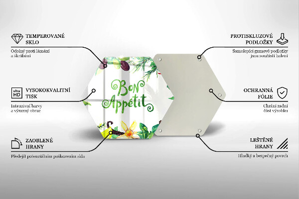 Skärbräda glas sexhörning Bon Appetit inskription