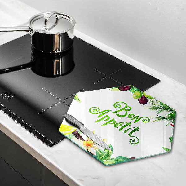 Skärbräda glas sexhörning Bon Appetit inskription