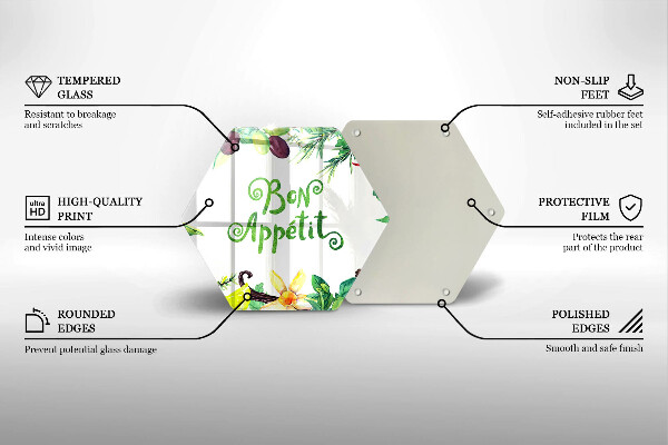 Skärbräda glas sexhörning Bon Appetit inskription