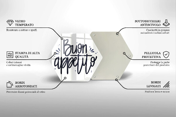 Skärbräda glas sexhörning Buon Appetito inskription