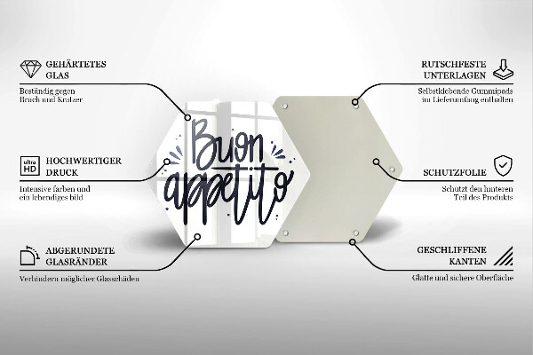 Skärbräda glas sexhörning Buon Appetito inskription