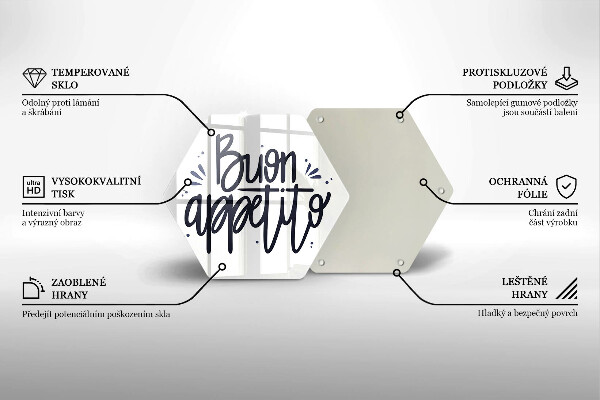 Skärbräda glas sexhörning Buon Appetito inskription