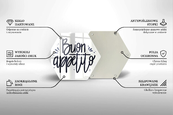 Skärbräda glas sexhörning Buon Appetito inskription