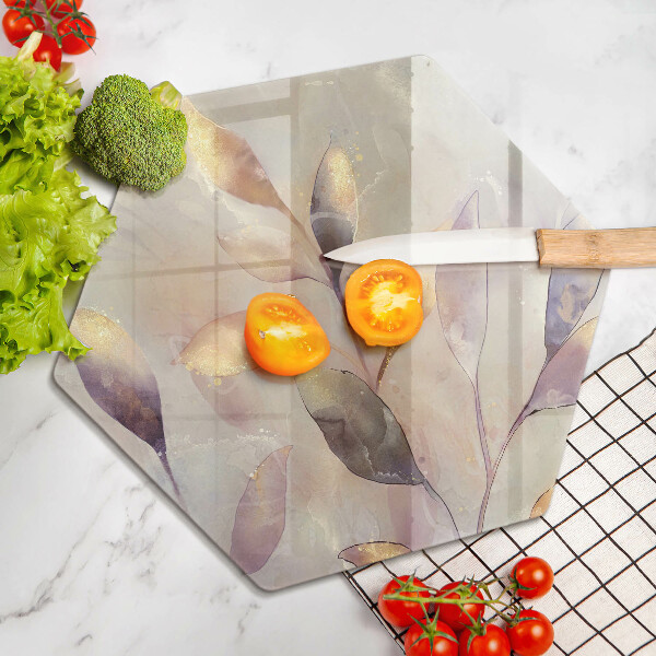 Skärbräda glas sexhörning Målade boho löv