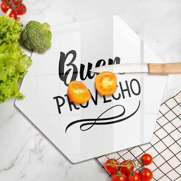 Skärbräda glas sexhörning Inskriptionen Buen provecho