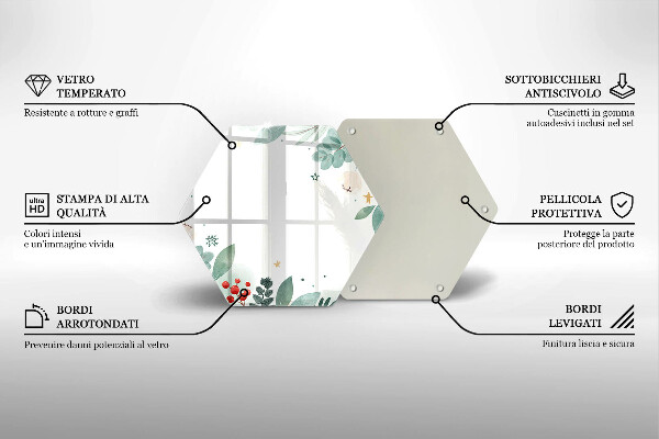 Skärbräda glas sexhörning Akvarell blad