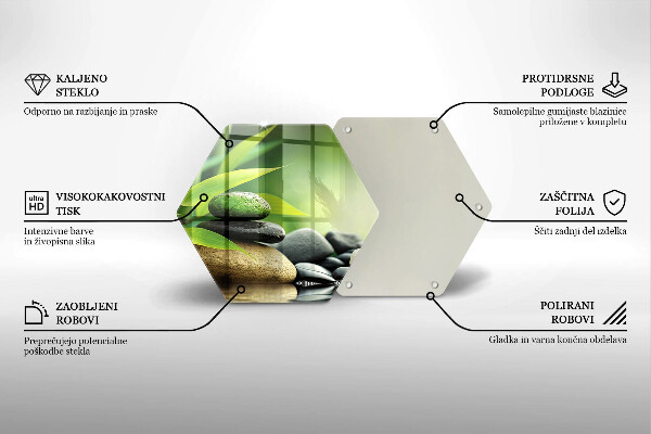 Skärbräda glas sexhörning Zen bambu stenar