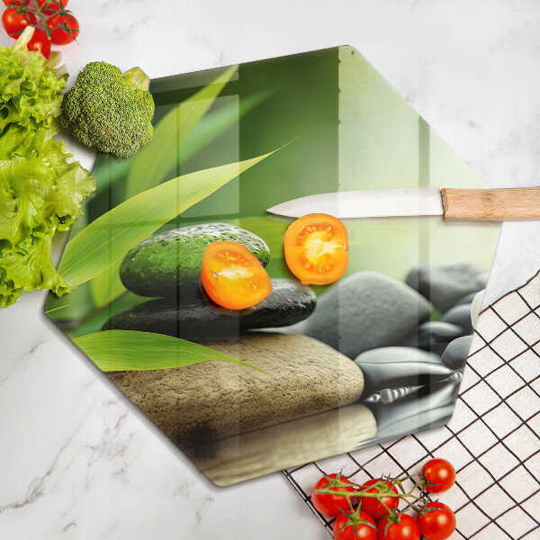 Skärbräda glas sexhörning Zen bambu stenar