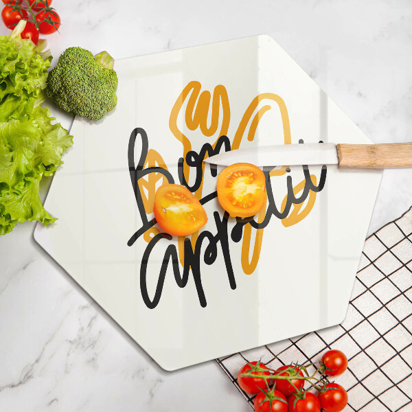 Skärbräda glas sexhörning Bon Appetit inskription