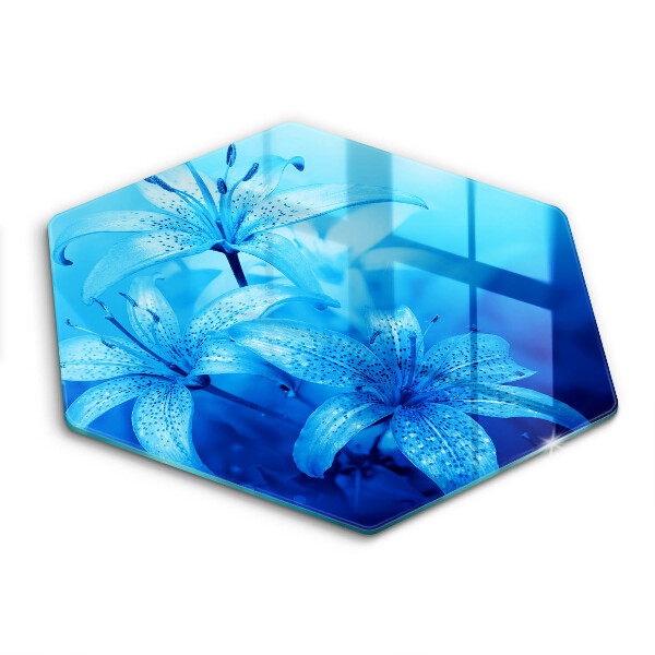 Skärbräda glas sexhörning Blå blommor