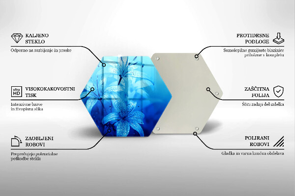 Skärbräda glas sexhörning Blå blommor